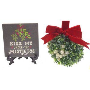 Kiss Me Under The Mistletoe Drink Coaster & Easel Christmas Ornament Lot Gift